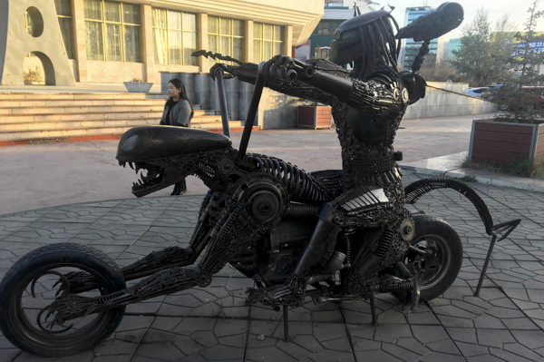 Mad Max-like sculpture in front of the Children's Palace