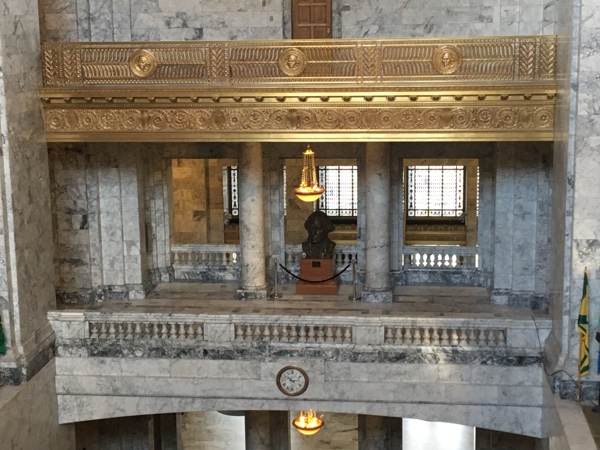 Columns, cornices, gold leaf, Tiffany, and Washington's bust