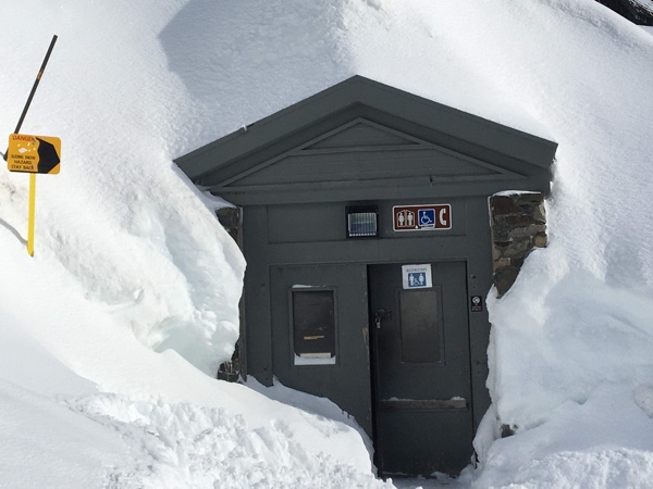 Paradise visitor center restroom, buried under snow